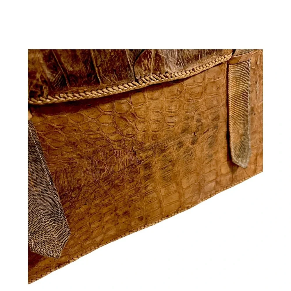Vintage Alligator Crocodile Skin Briefcase Brown Exotic Leather‎ Lizard Trim